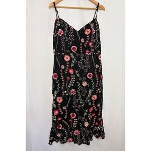 Siena Women Black Floral Embroidered Lace Midi Dress Mermaid Flounce Hem Size 14